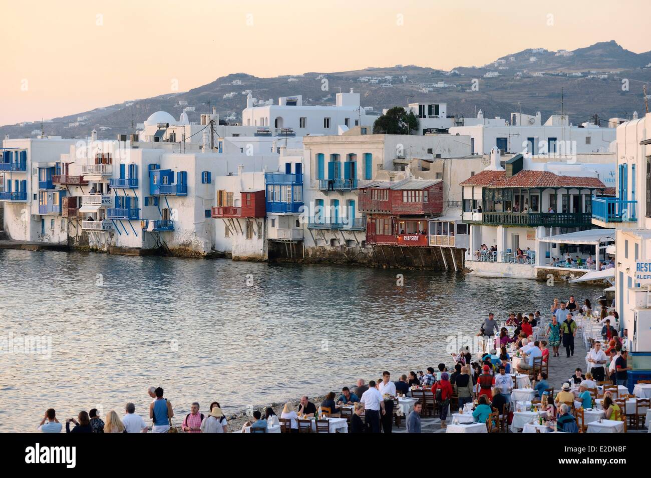 Greece Cyclades islands Mykonos island Chora (Mykonos town) Little Venice district Stock Photo