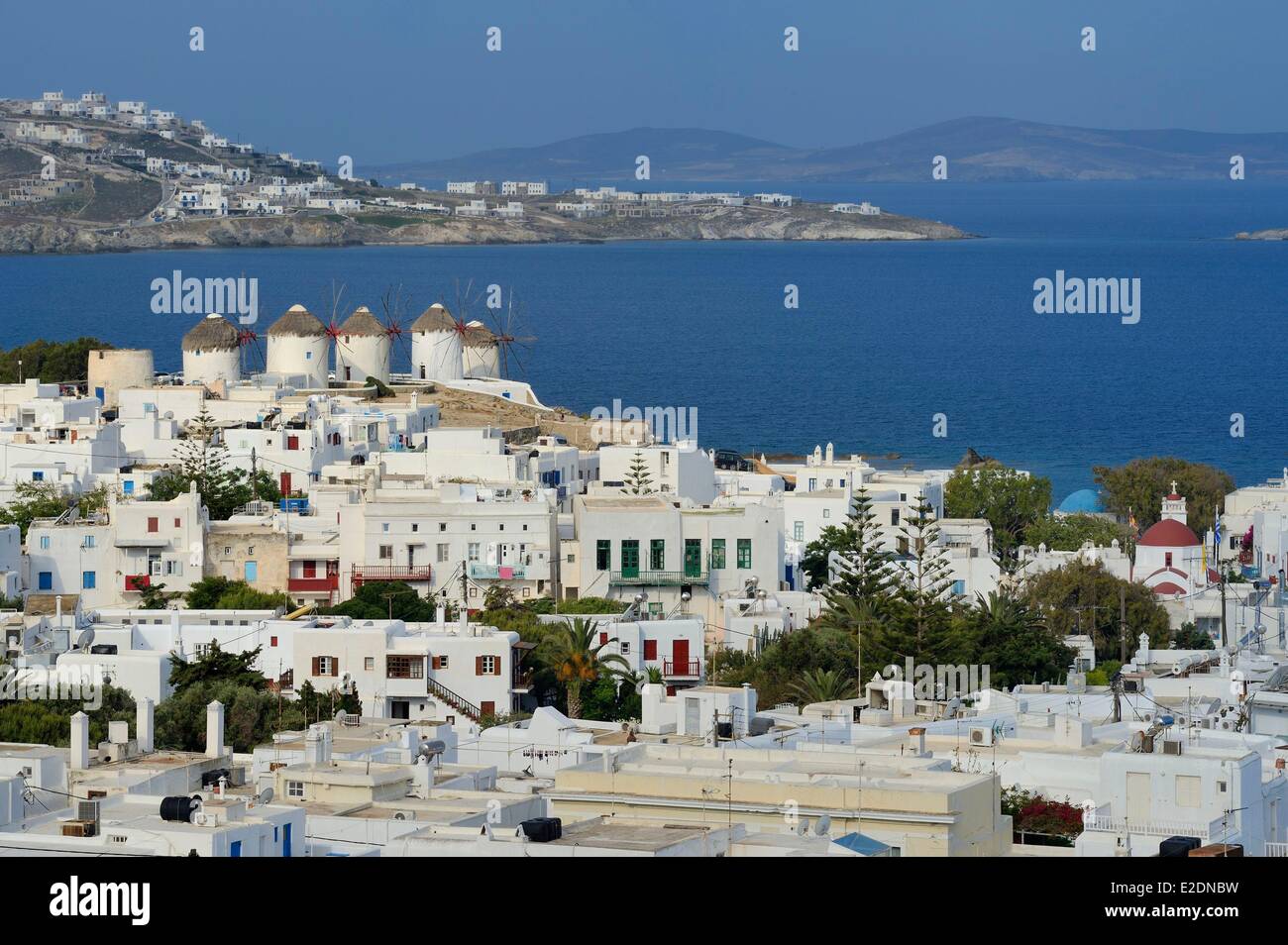 Greece Cyclades islands Mykonos island Chora (Mykonos town) the five mills (Kato Mili) Stock Photo