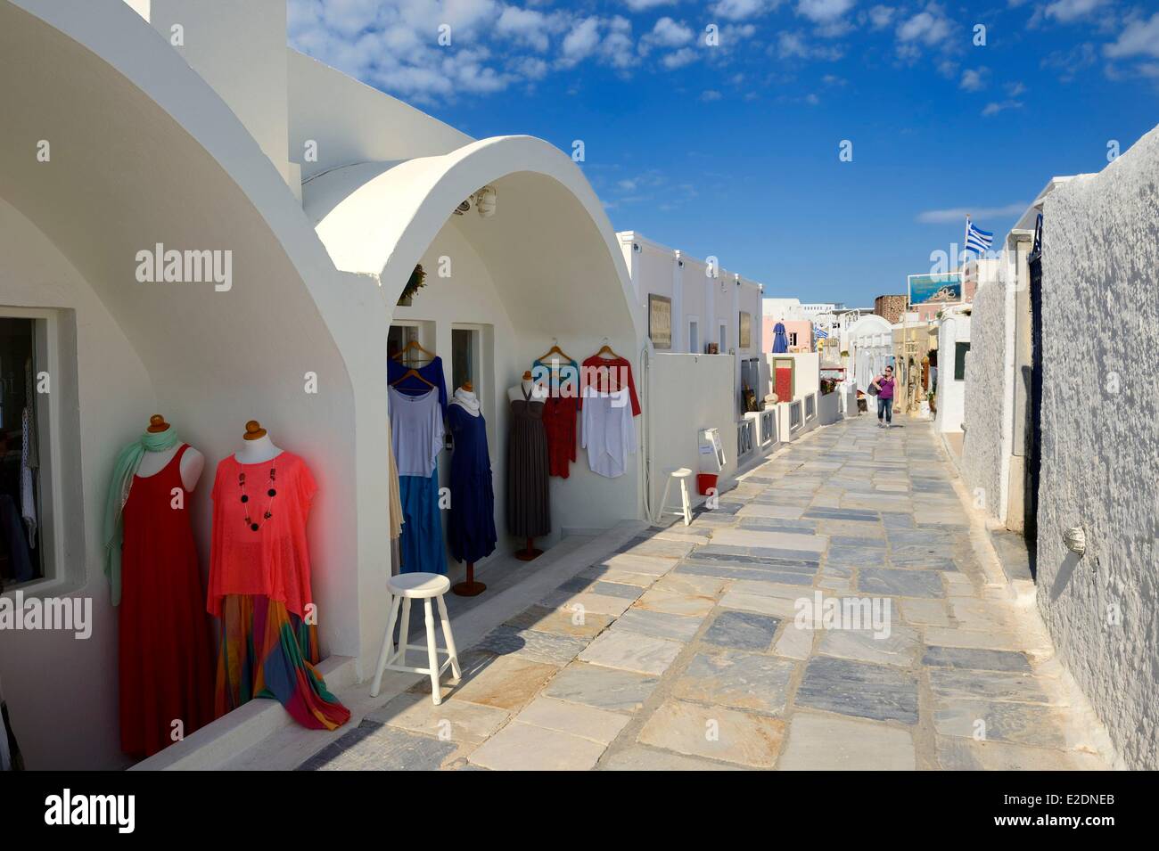 Greece Cyclades Aegean Sea Santorini (Thira or Thera) village of Oia the main street Stock Photo
