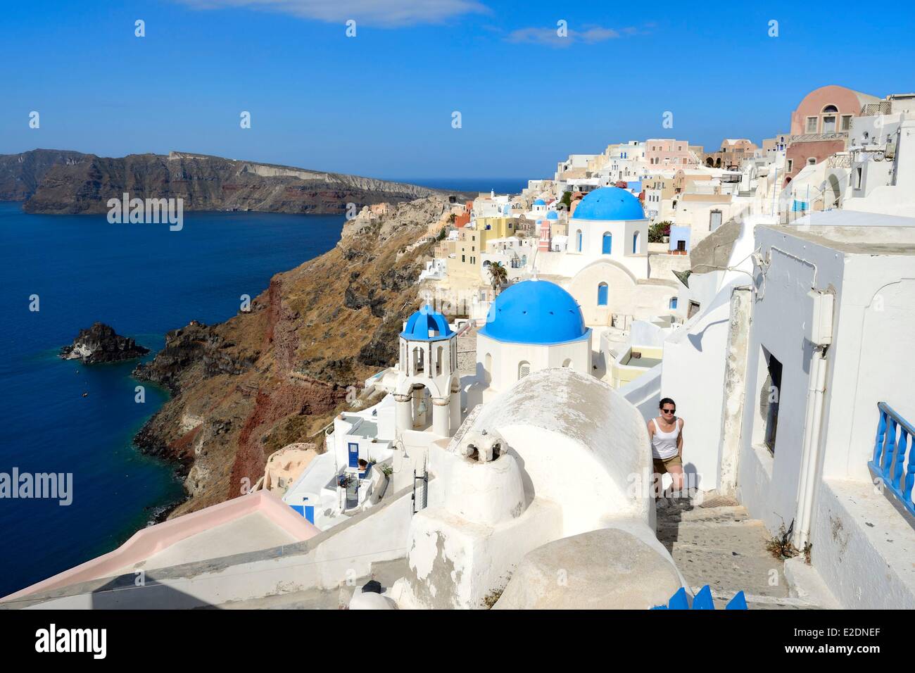 Greece Cyclades Aegean Sea Santorini (Thira or Thera) the village of Oia overlooking the Caldera Stock Photo