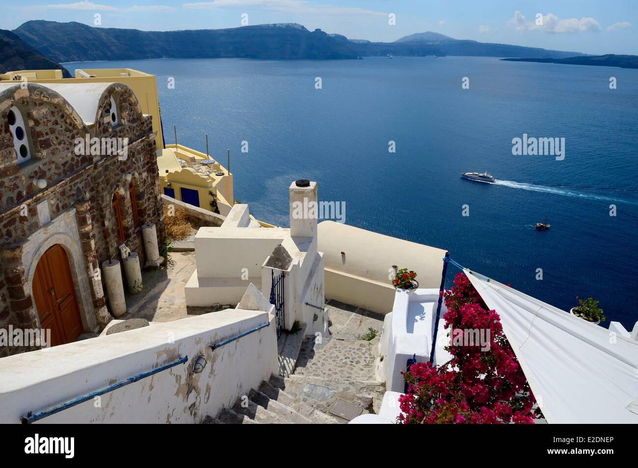 Greece Cyclades Aegean Sea Santorini (Thira or Thera) the village of Oia overlooking the Caldera Stock Photo