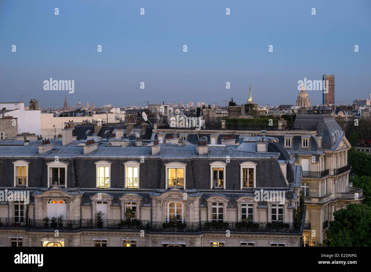 France Paris roof Parisian building the dome of the disabled and the Montparnasse Tower Stock Photo