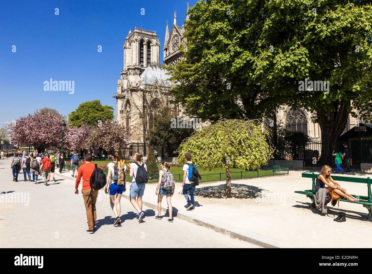 France Paris Ile de la Cite Notre Dame Square Jean XXIII Stock Photo