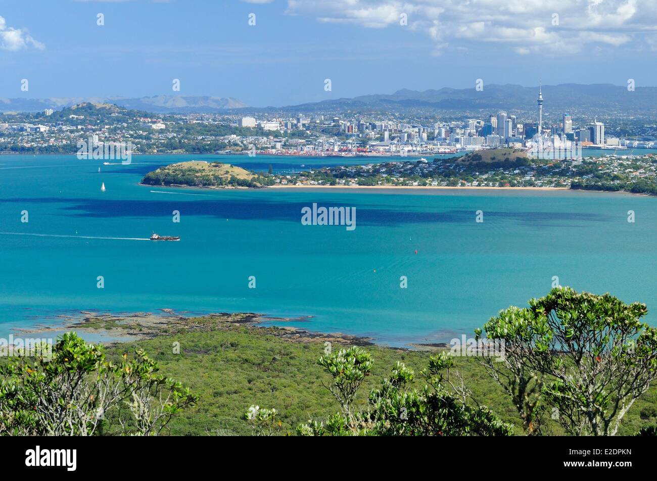 New Zealand North island panoramic view of Auckland from the Rangitoto