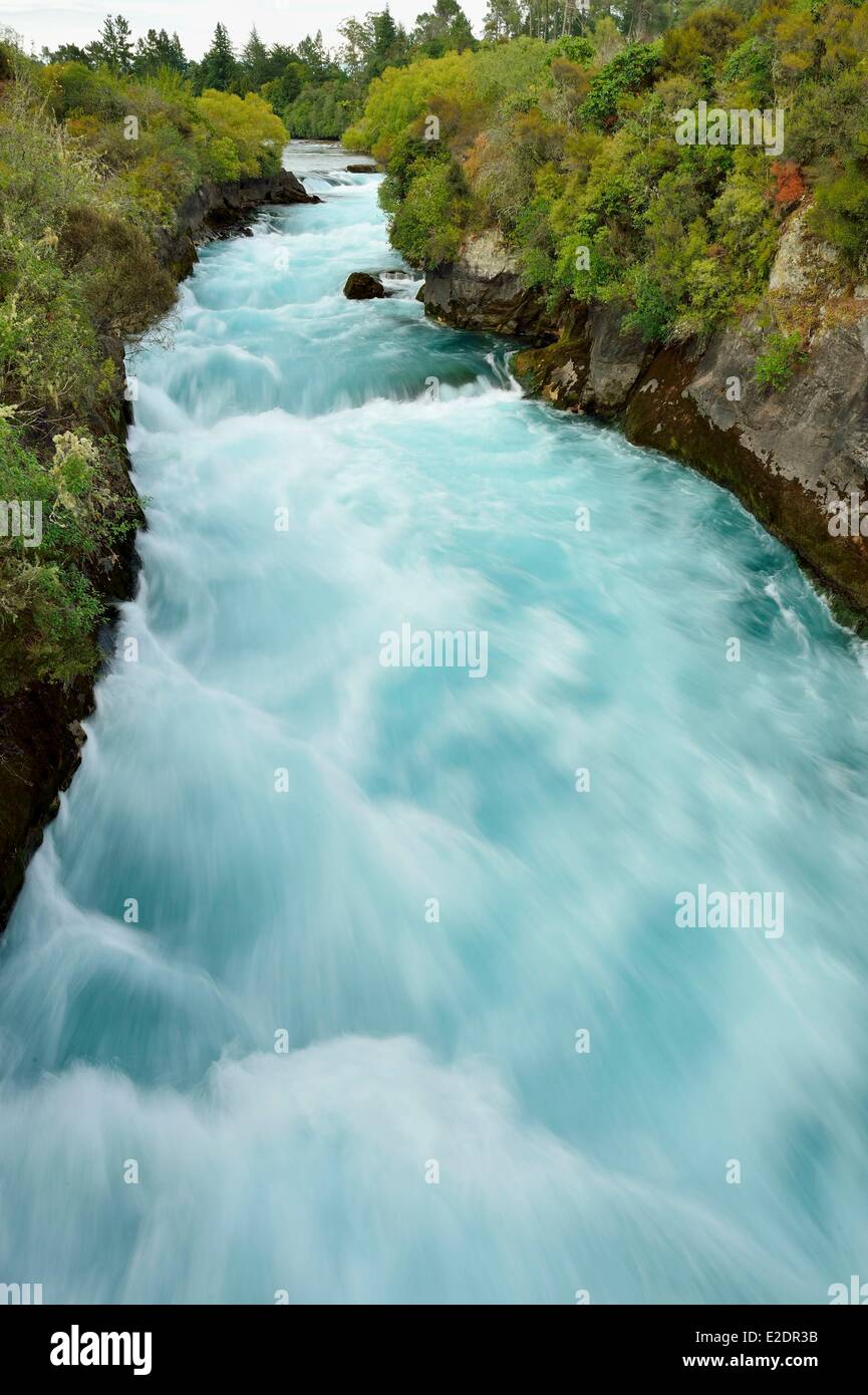 New Zealand North island Taupo The Huka Falls are the largest falls on the Waikato River Stock Photo