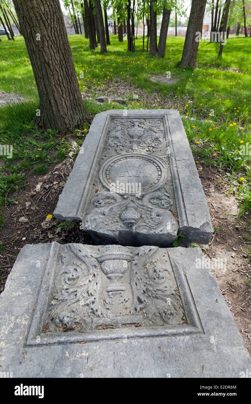 Canada Quebec province Montreal former Griffintown the remains of of St. Anne church broken tombstone Stock Photo