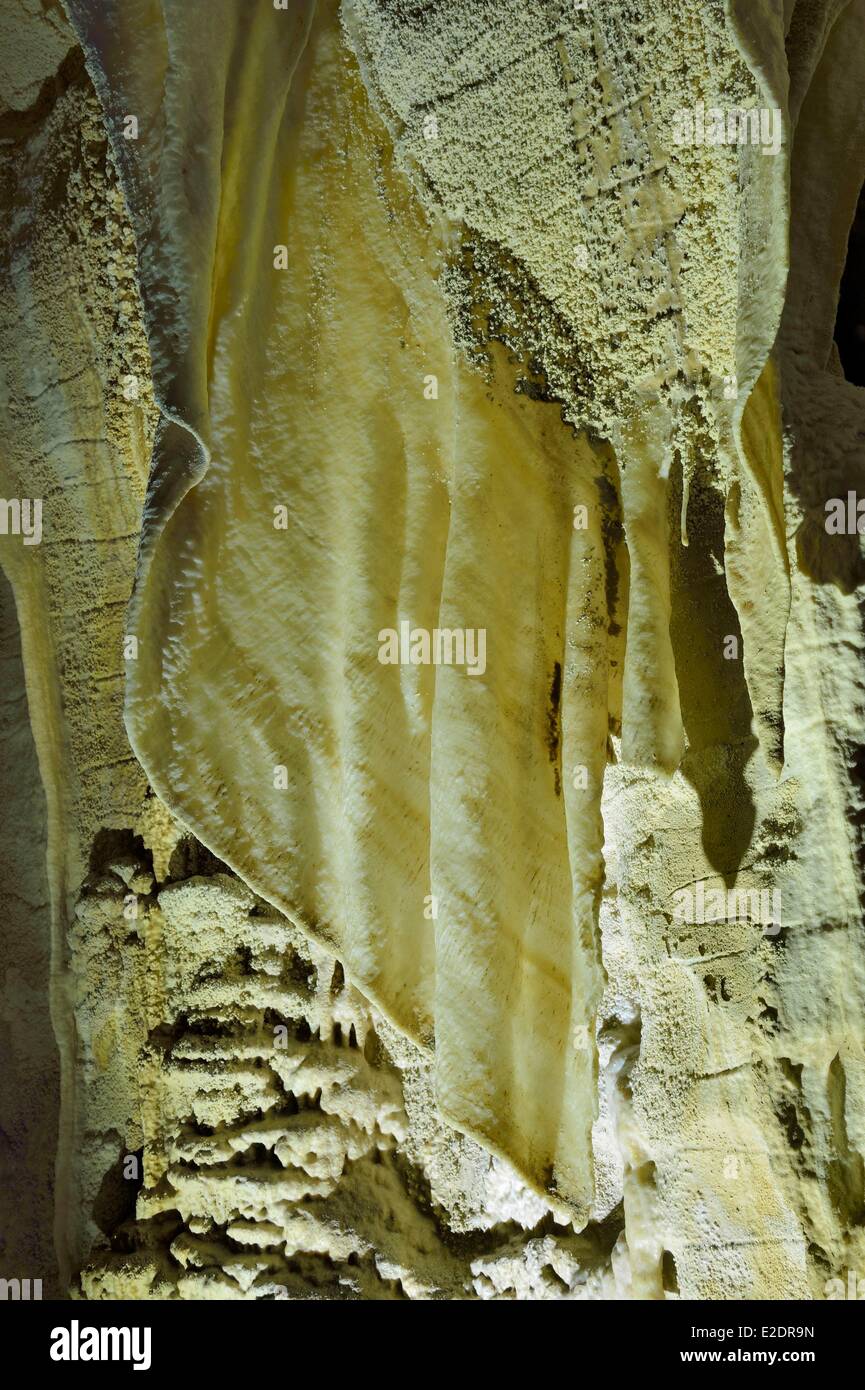 New Zealand North island Waikato region the Waitomo Glowworm Caves bristling with stalactites and stalagmites shimmer of Stock Photo