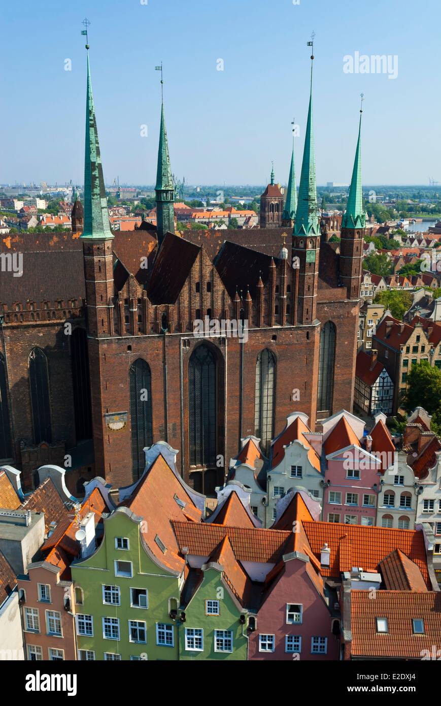 Poland Eastern Pomerania Gdansk historic centre of the city and St. Mary's Basilica (Bazylika Mariacka) seen from the tower of Stock Photo