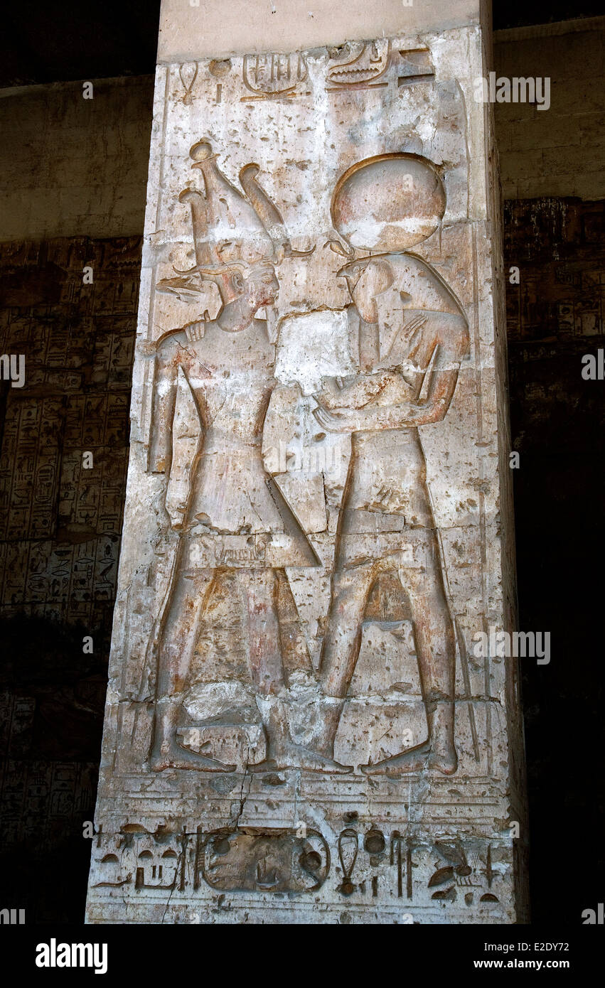 - Relief of god Osiris in the courtyard of the Sethi I Temple (1306-1290 b.C.) in Abydos. Stock Photo