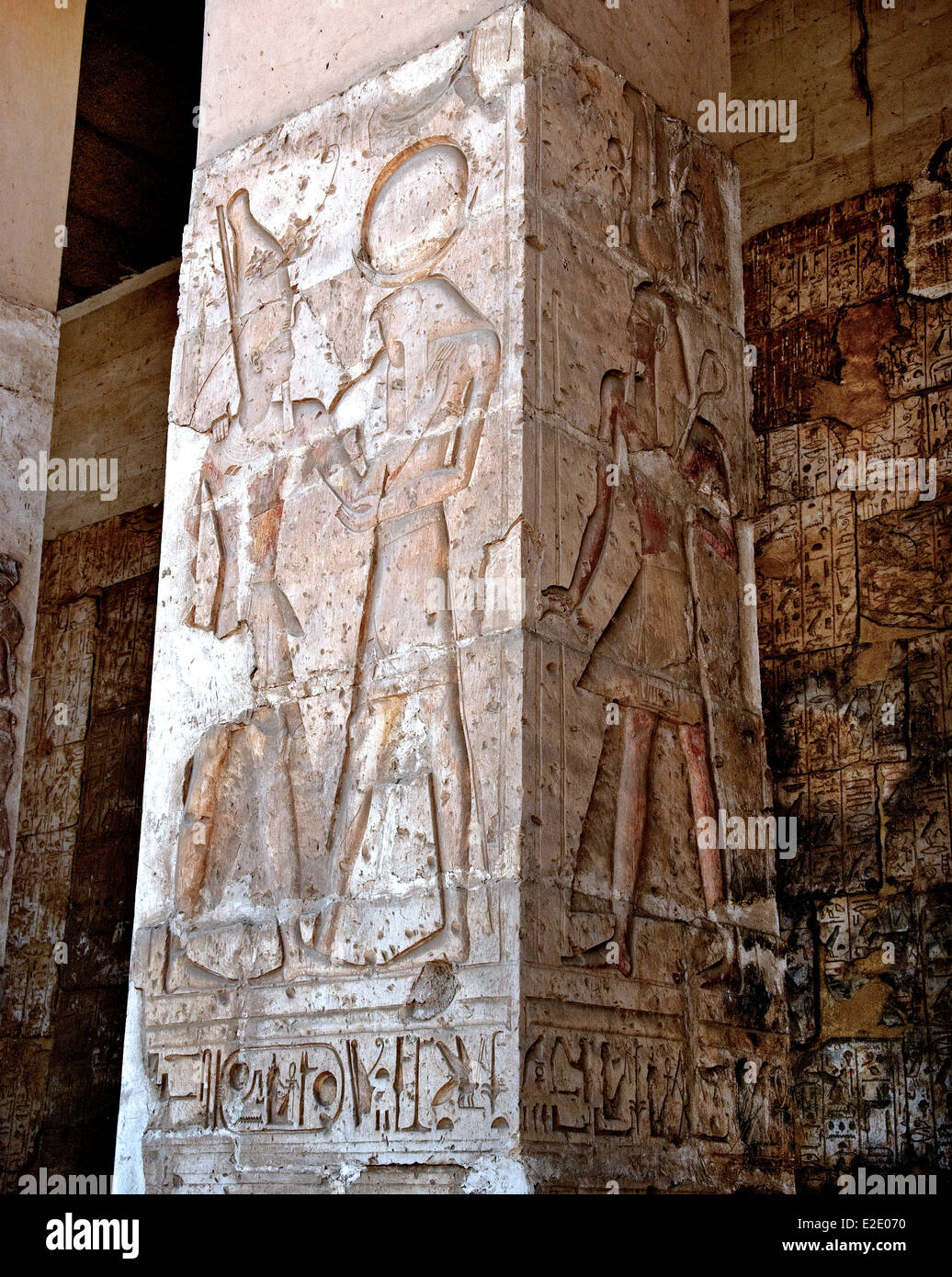 - Relief of god Osiris in the courtyard of the Sethi I Temple (1306-1290 b.C.) in Abydos. Stock Photo