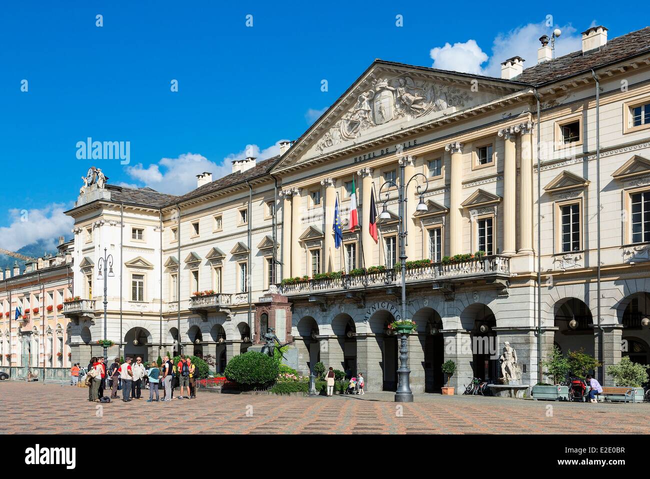 Italy Val d'Aoste Aoste Emile Chanoux Square and City Hall Stock Photo