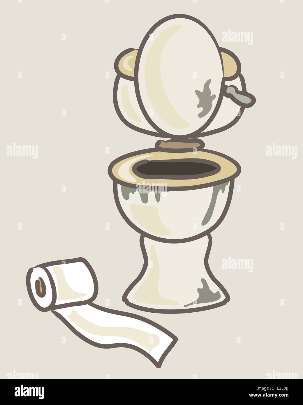 an illustration of a cartoon style dirty unhygienic toilet and toilet