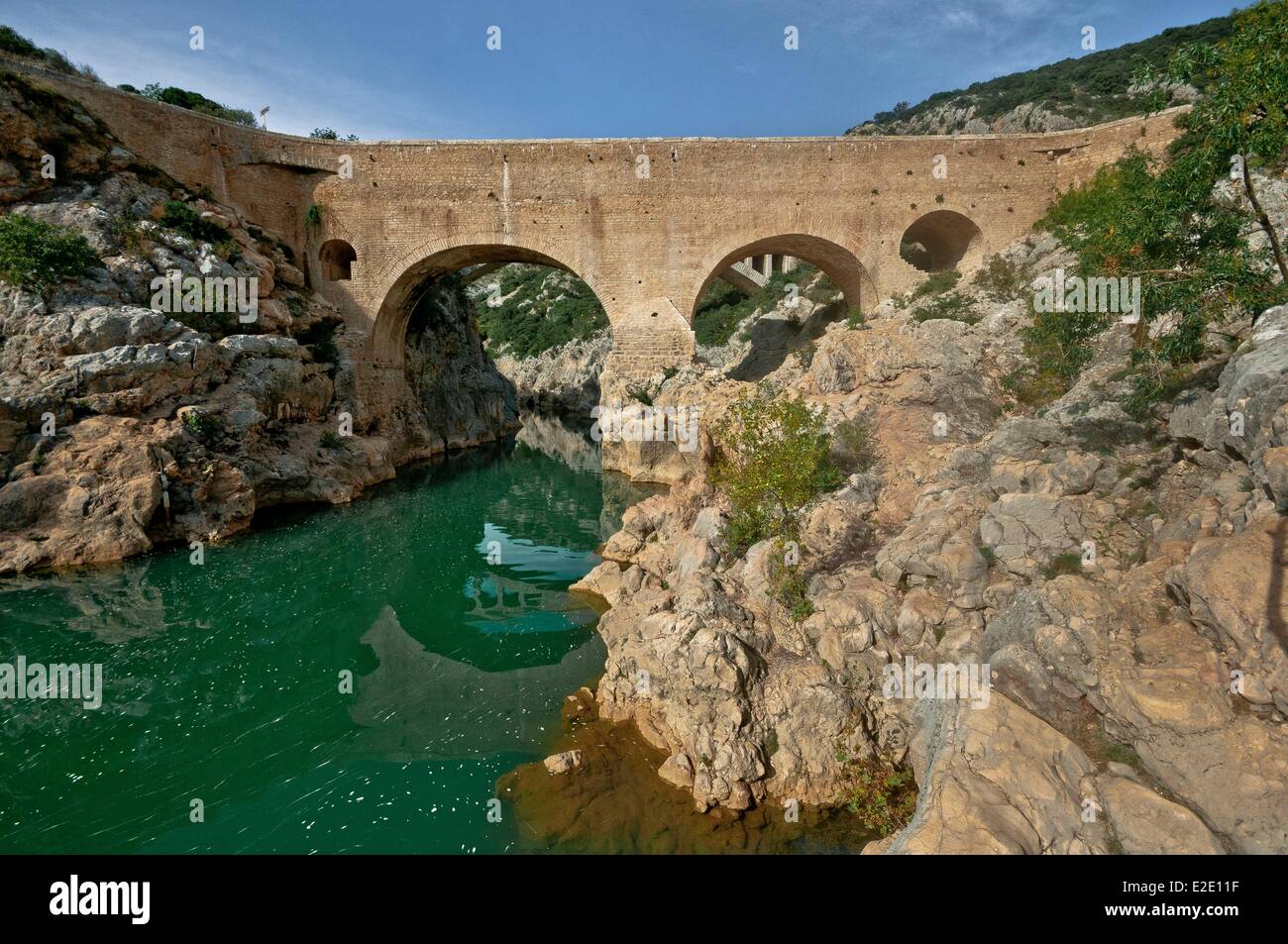 France Herault Saint Jean de Fos Devil's Bridge Roman bridge of the 11th  century Stock Photo - Alamy