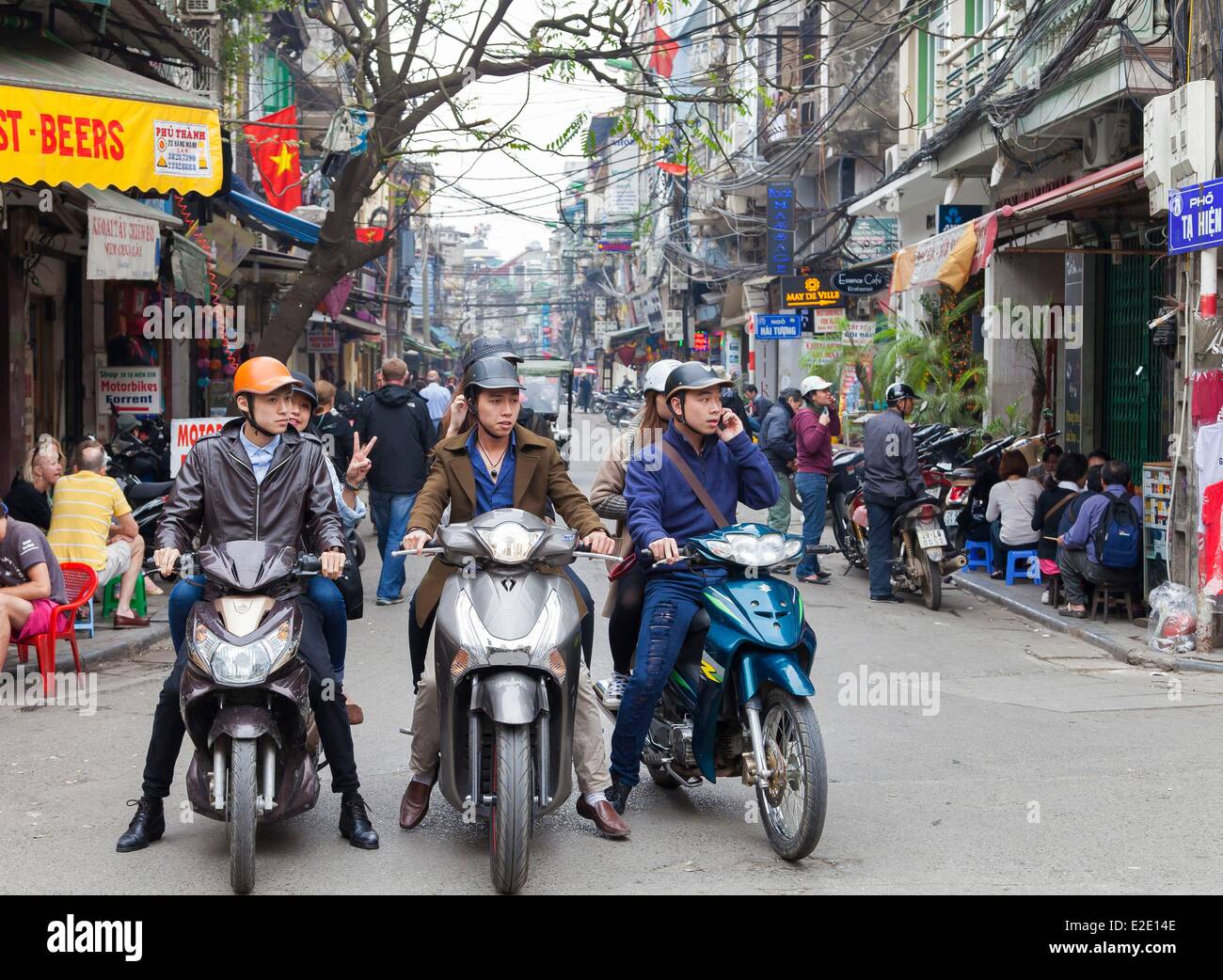 Vietnam Hanoi motorcycles and scooters in the streets during the Tet