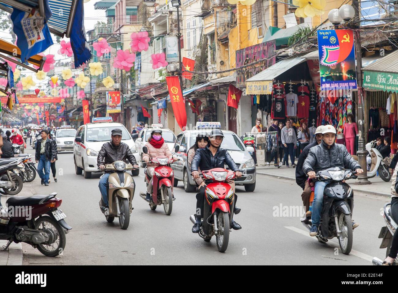 Vietnam Hanoi motorcycles and scooters in the streets during the Tet