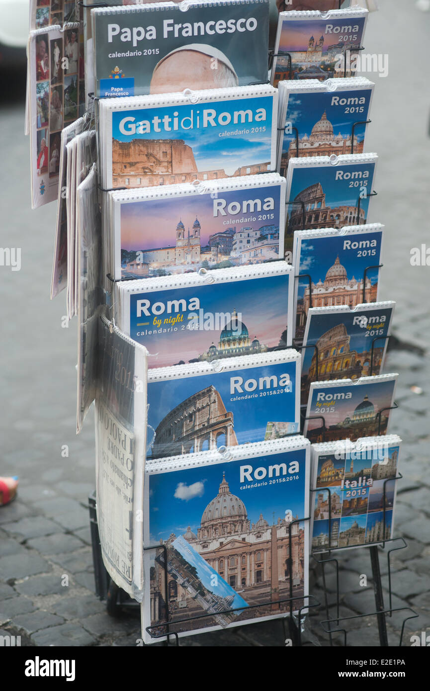 Rome Italy  2014 - Calendars on display at newsstand Stock Photo