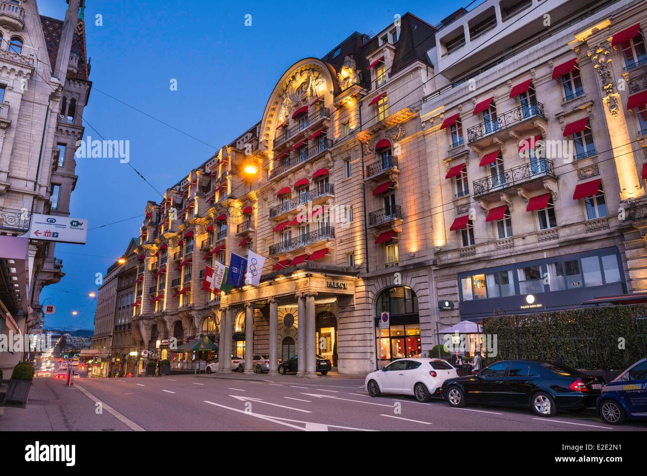 Switzerland Canton of Vaud Lausanne Entrance of the Palace Hotel Stock Photo