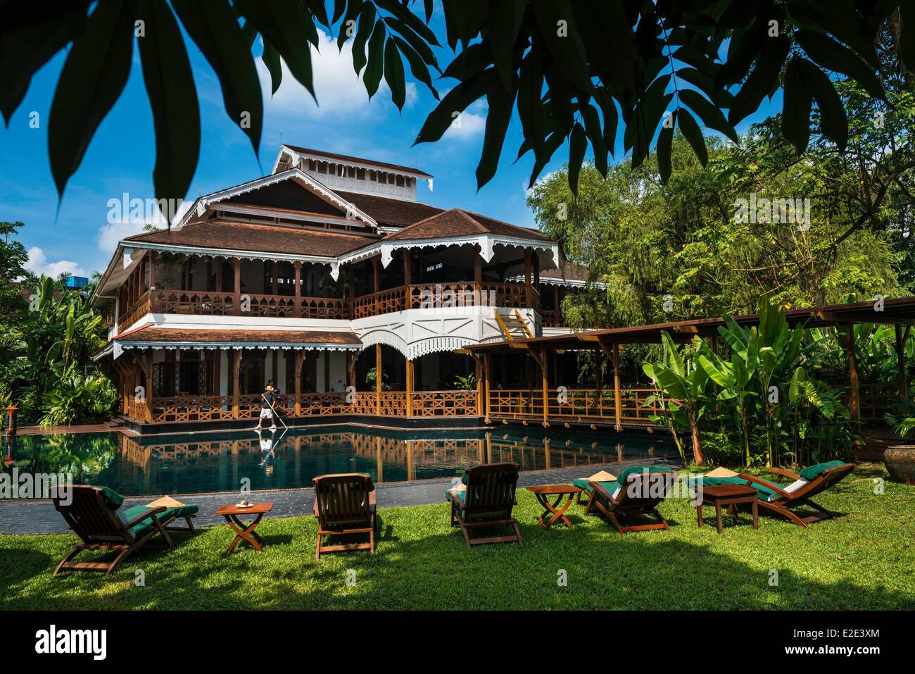 Myanmar (Burma) Yangon division Yangon Governor Residence hotel garden and pool Stock Photo