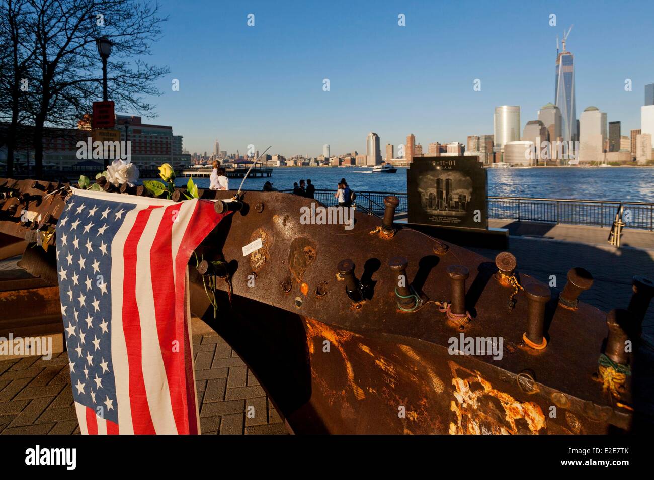 United States New Jersey Jersey City the quayside of Paulus Hook monument dedicated to the victims of 2001 September 11 in the Stock Photo