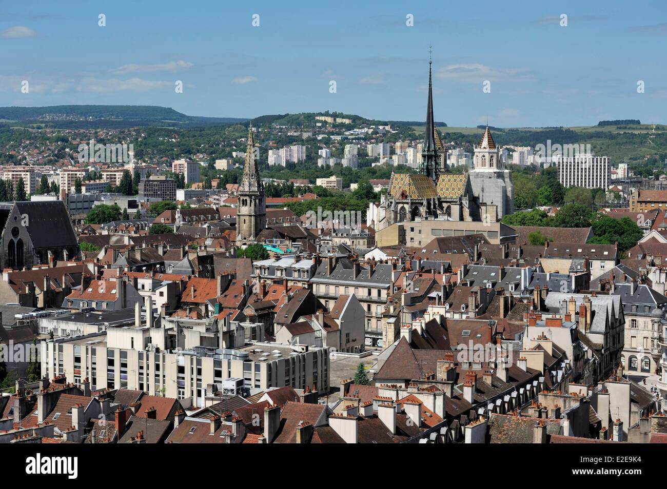 France, Cote d'Or, Dijon, Saint Benign Cathedral and city center seen from the tower Philip the Good Stock Photo