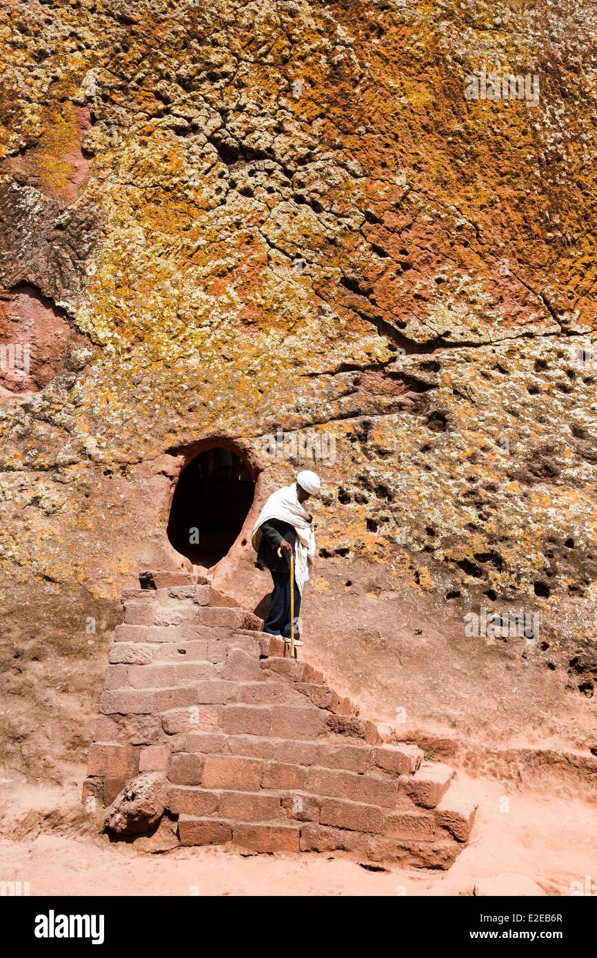 Ethiopia, Amhara region, Lalibela, Access to the church Bet Emanuel listed as World Heritage by UNESCO Stock Photo