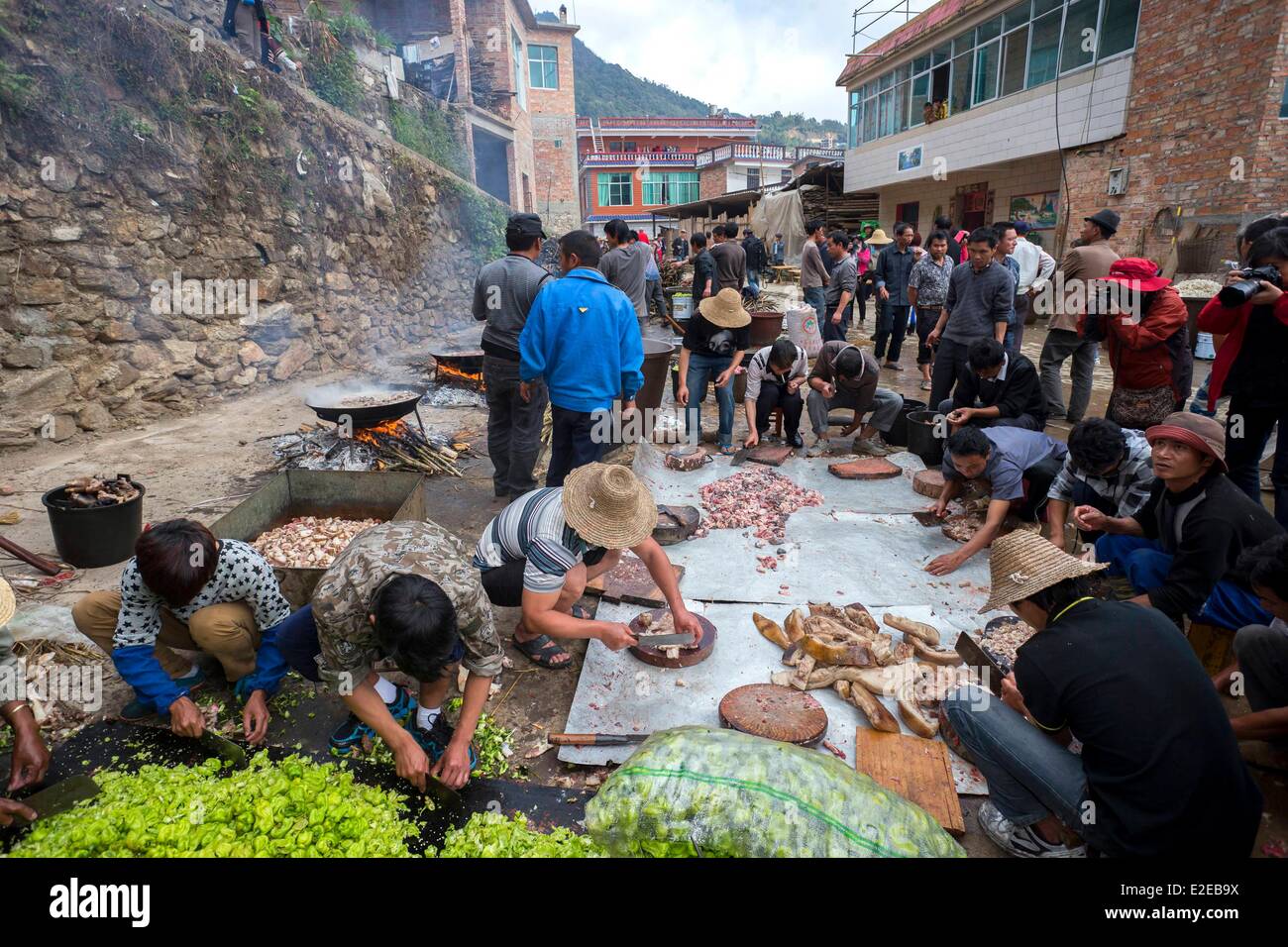 China Yunnan province Mengpin Yi people Yuanyang Mengpin village long ...