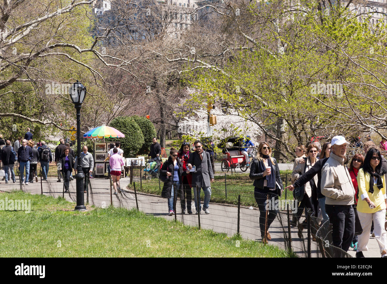 Crowds Enjoying a Springtime Day, Central Park, NYC, USA Stock Photo
