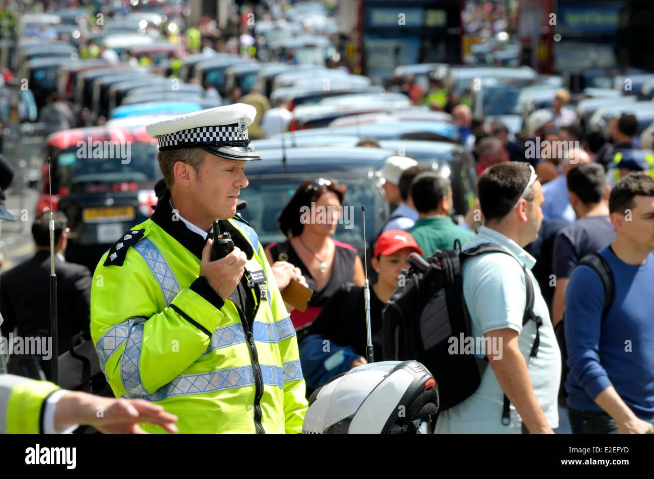 London, England, UK. Metropolitan police officers on duty during a taxi drivers' protest in central London, June 11, 2014 Stock Photo