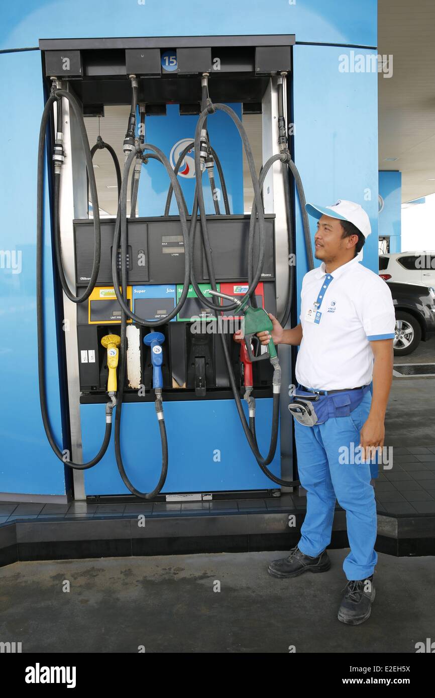 United Arab Emirates, Abu Dhabi, an Adnoc gas station on the road to