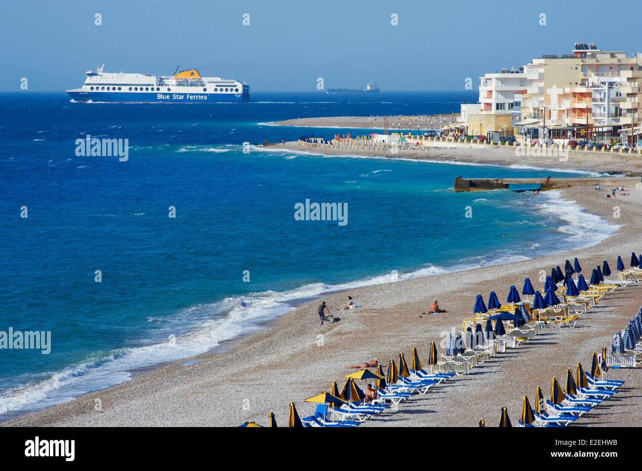 Pretty Rhodes Greece, Dodecanese, Rhodes island, Rhodes city, the main beach Stock ...