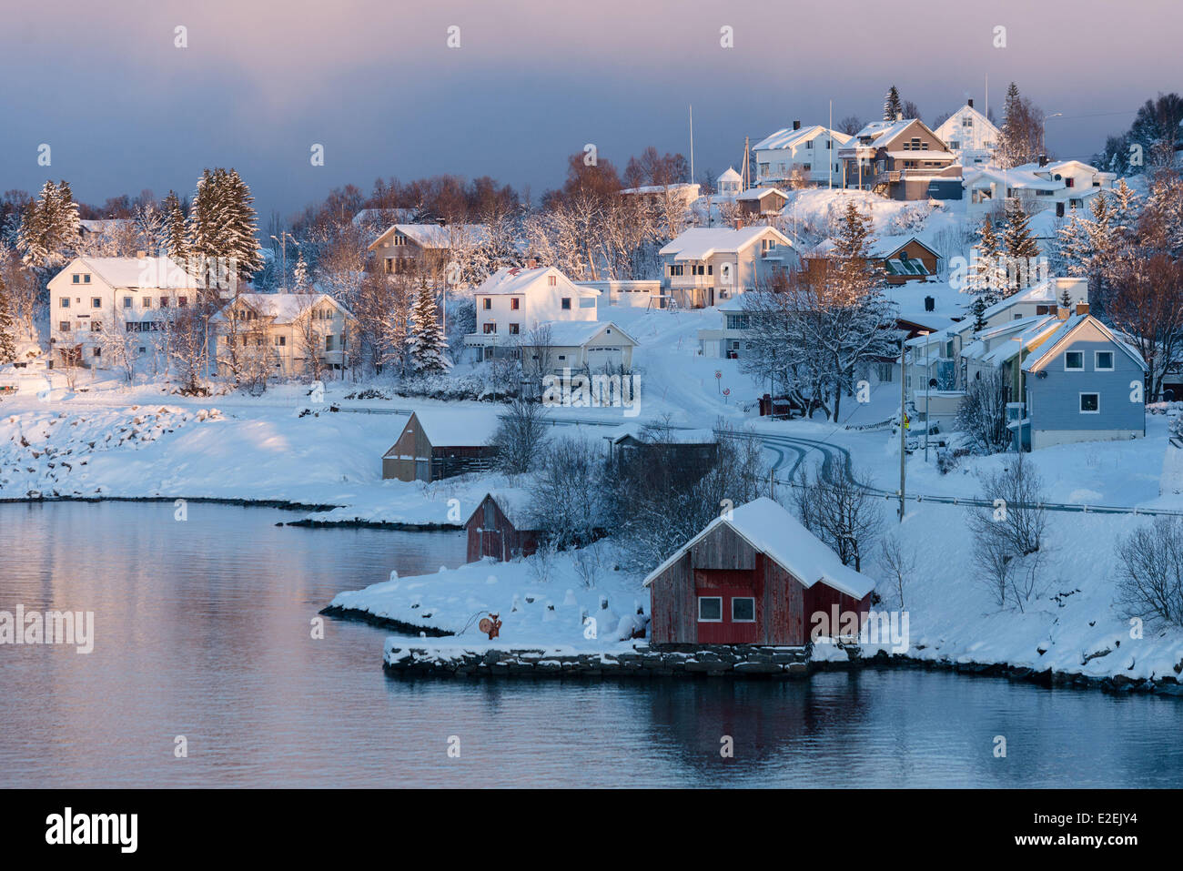 Norway, Lapland, Troms, Finnsnes town from the ship MS Nordkapp company Hurtigruten Stock Photo