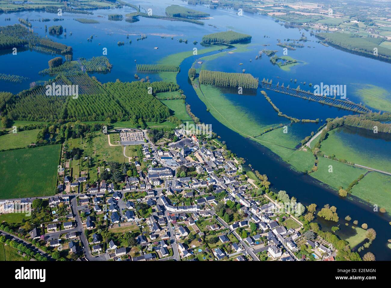 France, Maine et Loire, Briollay, the village (aerial view) Stock Photo