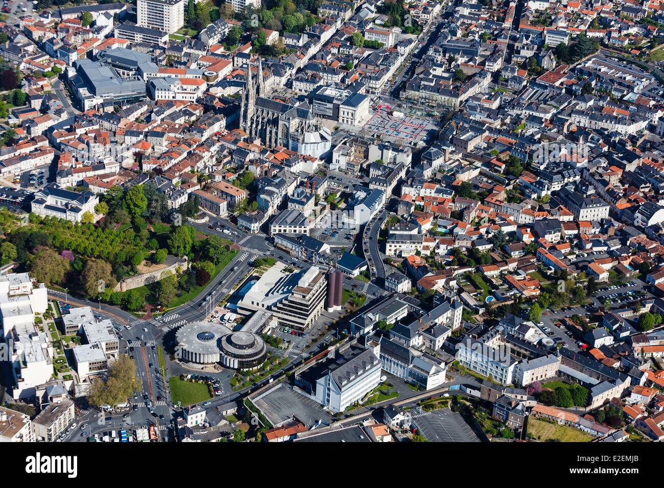France, Maine et Loire, Cholet, the town hall and Notre Dame church ...