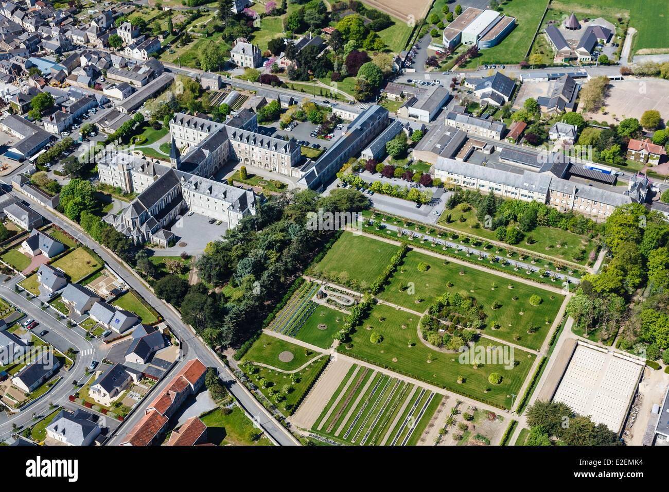 France, Maine et Loire, La PomMeraye, Soeurs de la Providence de la PomMeraye convent (aerial view) Stock Photo
