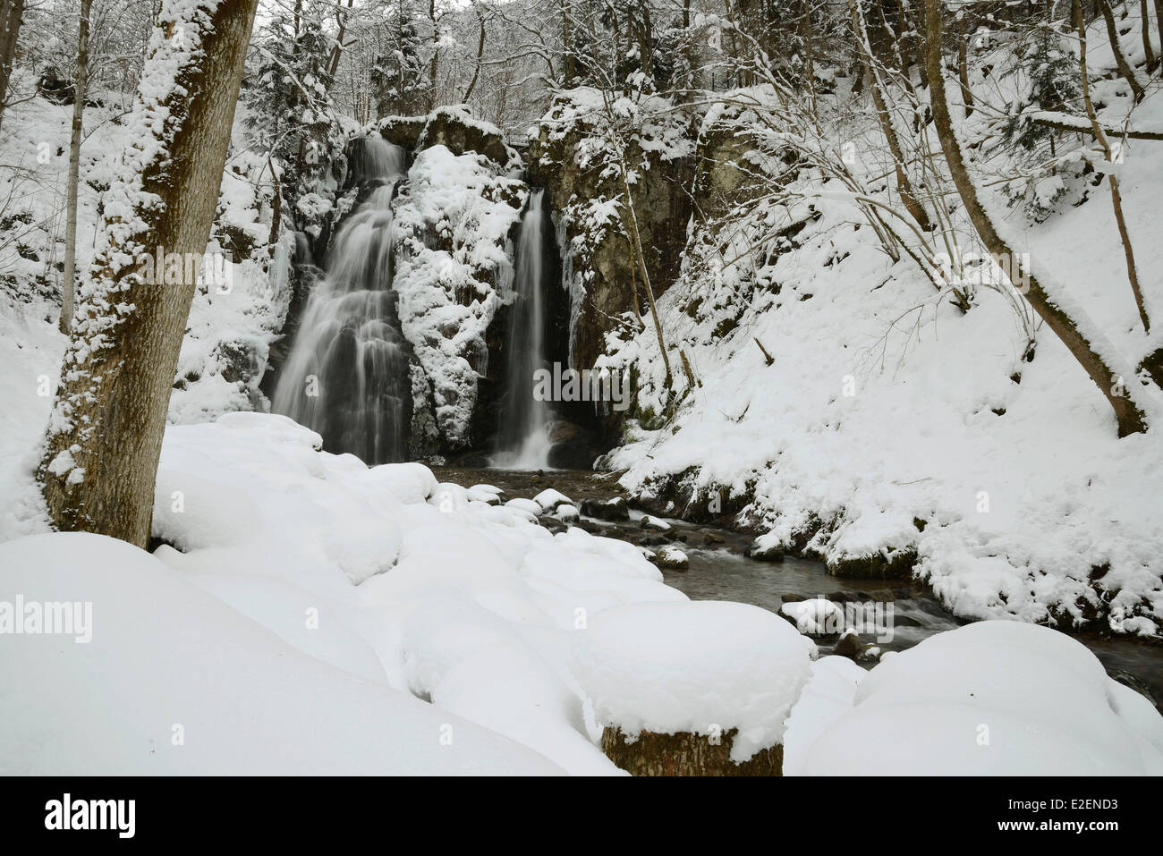France, Haut Rhin, Wildenstein, discovery trail of Heidenbad waterfall, waterfall Stock Photo