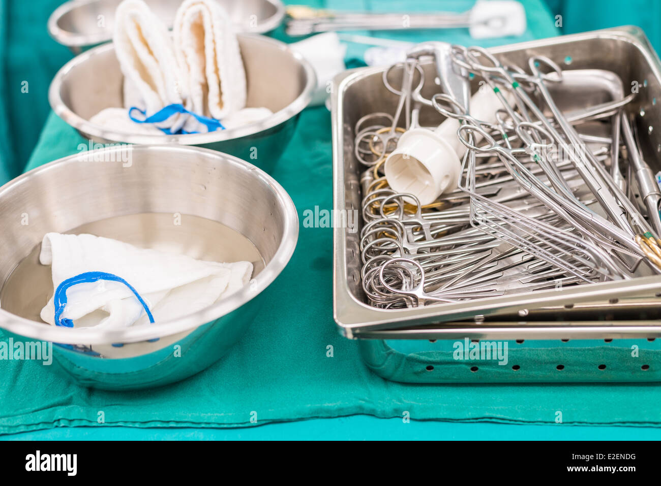 Surgical instruments for open heart surgery Stock Photo