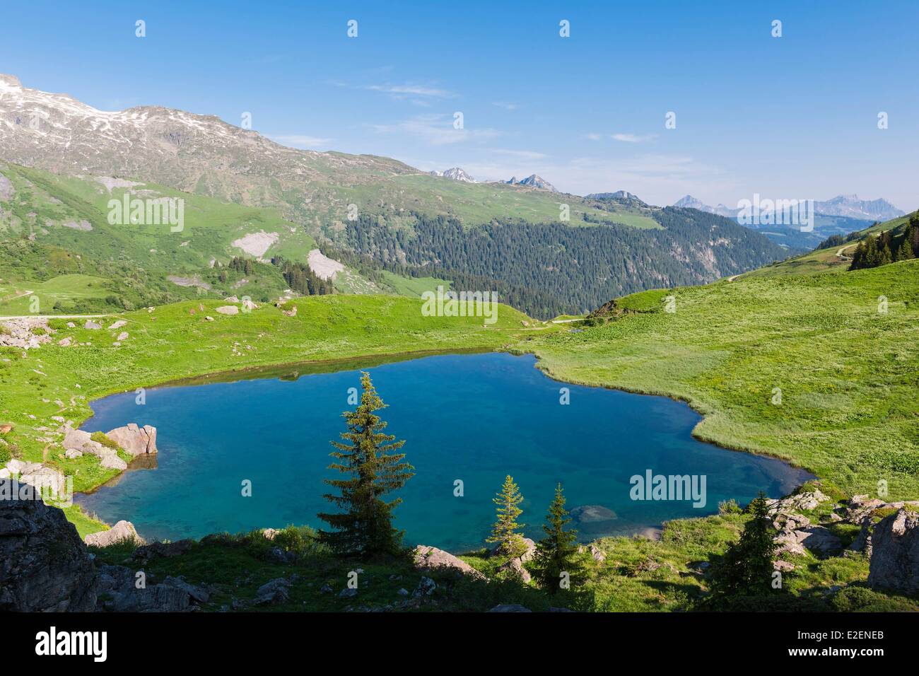 France, Savoie, Beaufortain region, lac des Fees on the path GR Tour du Beaufortain (alt:1896m) Stock Photo