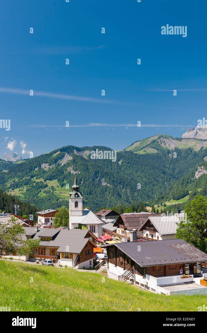 France, Savoie, Notre-Dame-de-Bellecombe, mountain village in Val d'Arly Stock Photo