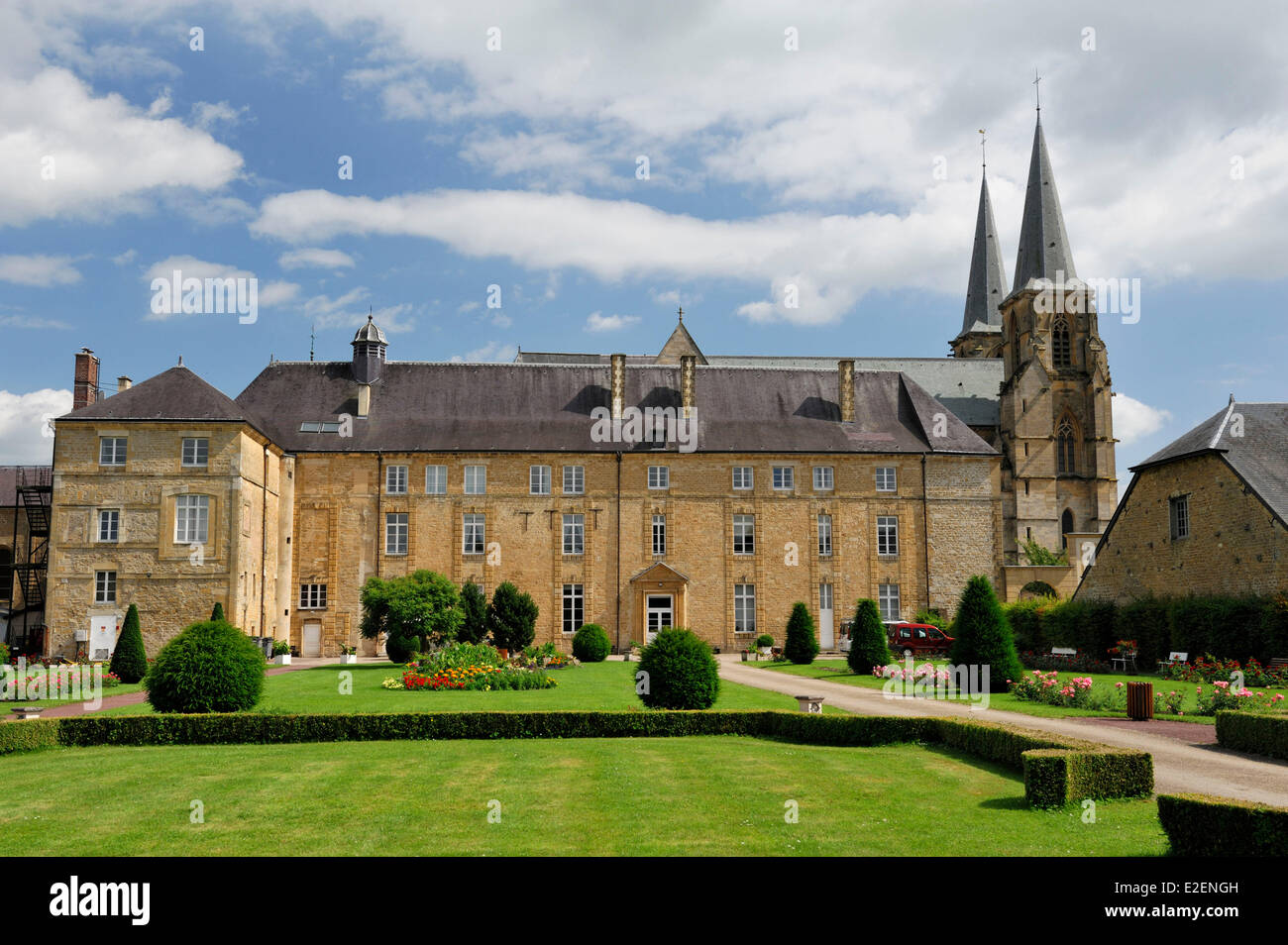 France, Ardennes, Mouzon, ancient abbey, view on the abbey church Stock ...