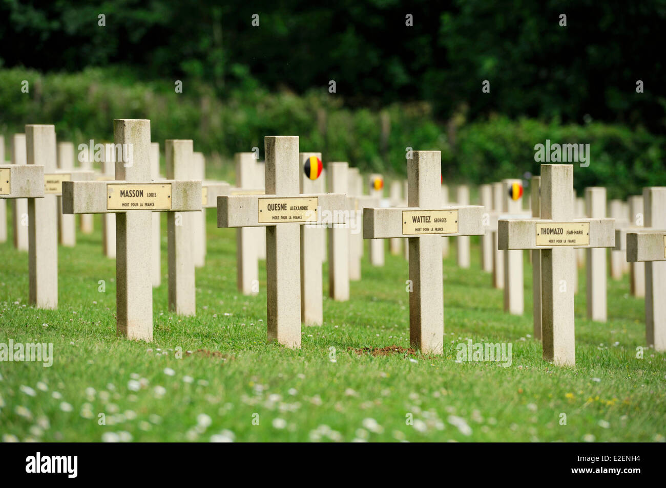 France, Ardennes, Sedan, Saint Charles Cemetery, french and belgian graves aligned Stock Photo