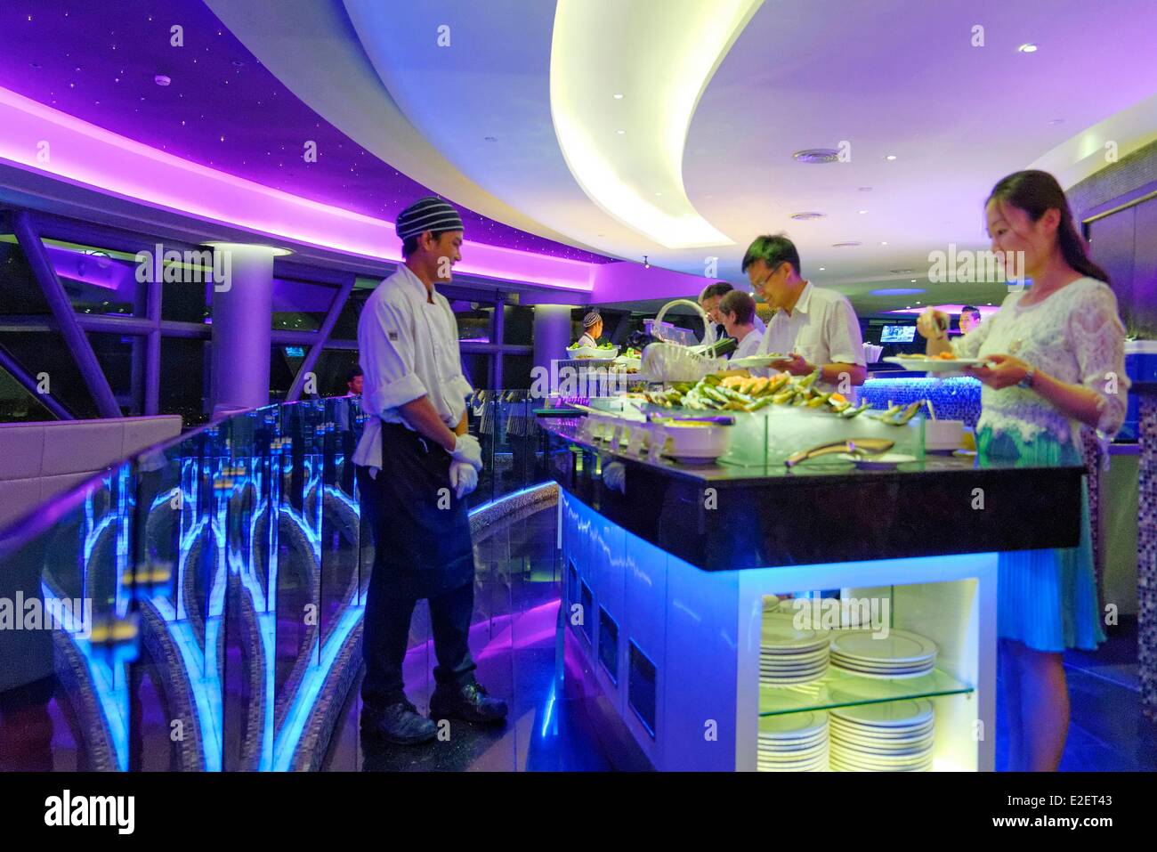 Malaysia, Kuala Lumpur, panoramic restaurant of the tower Menara Stock Photo