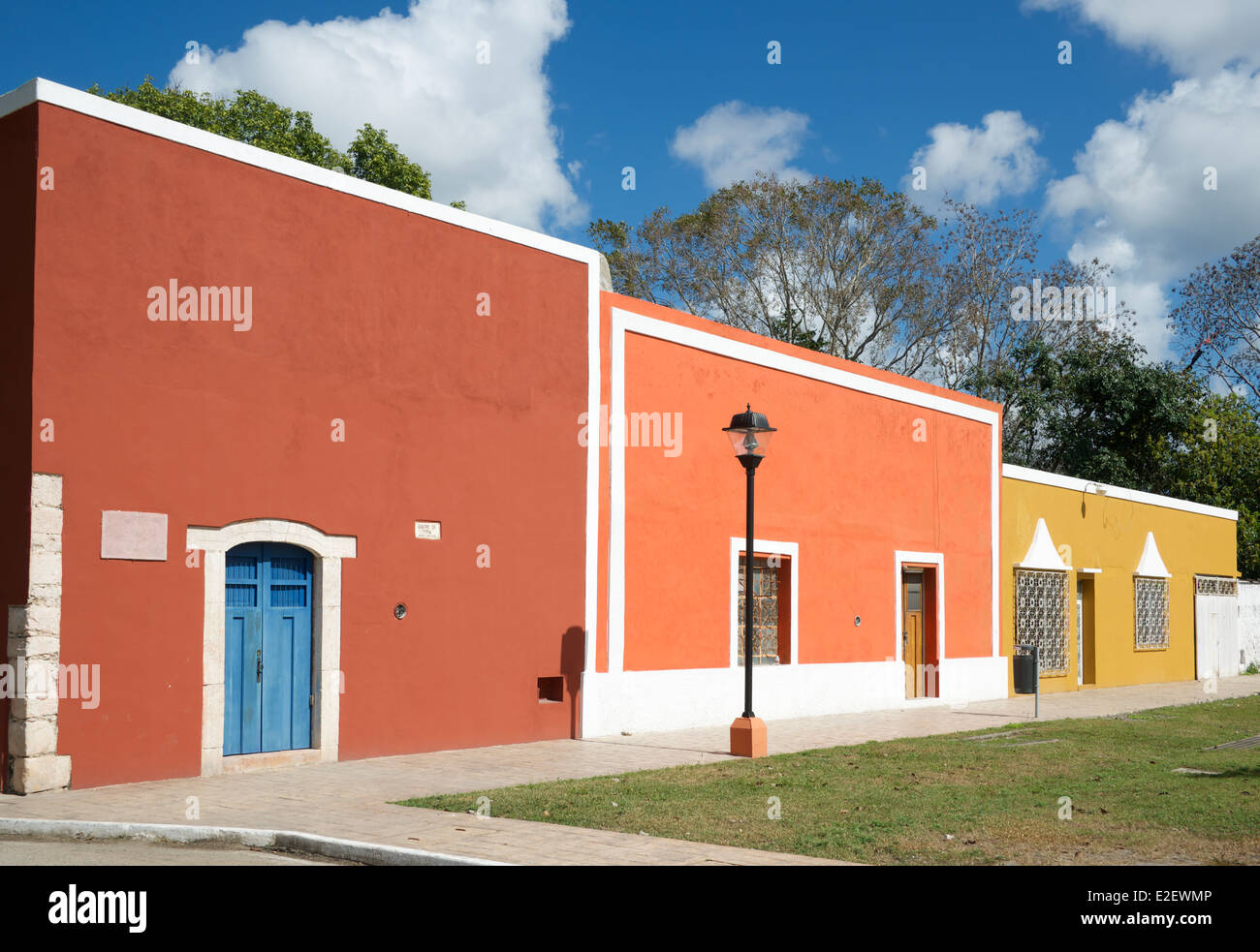 Colourful restored painted houses Valladolid Yucatan Mexico Stock Photo