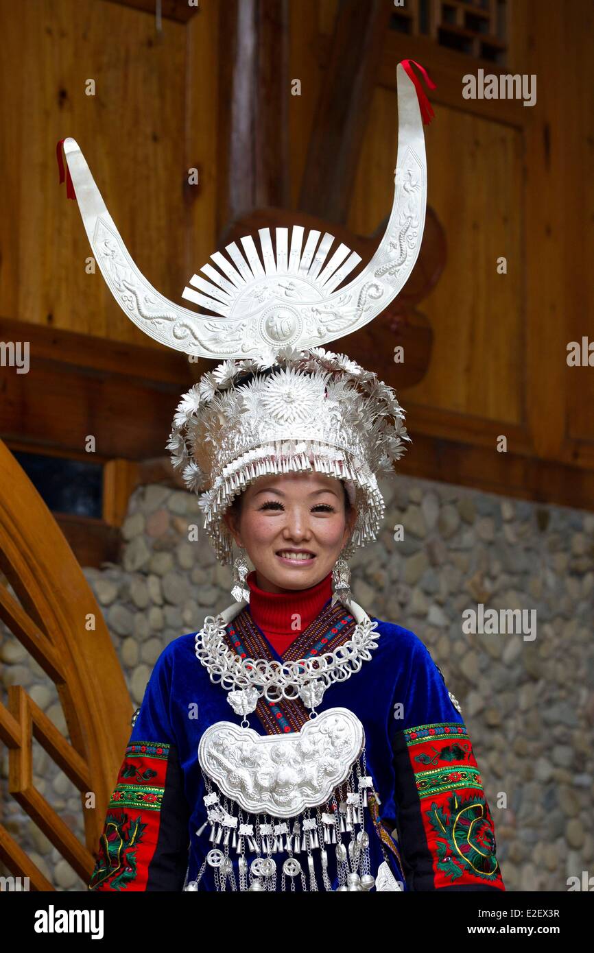 China, Guizhou province, Langde, Long Skirt Miao people in traditional ...