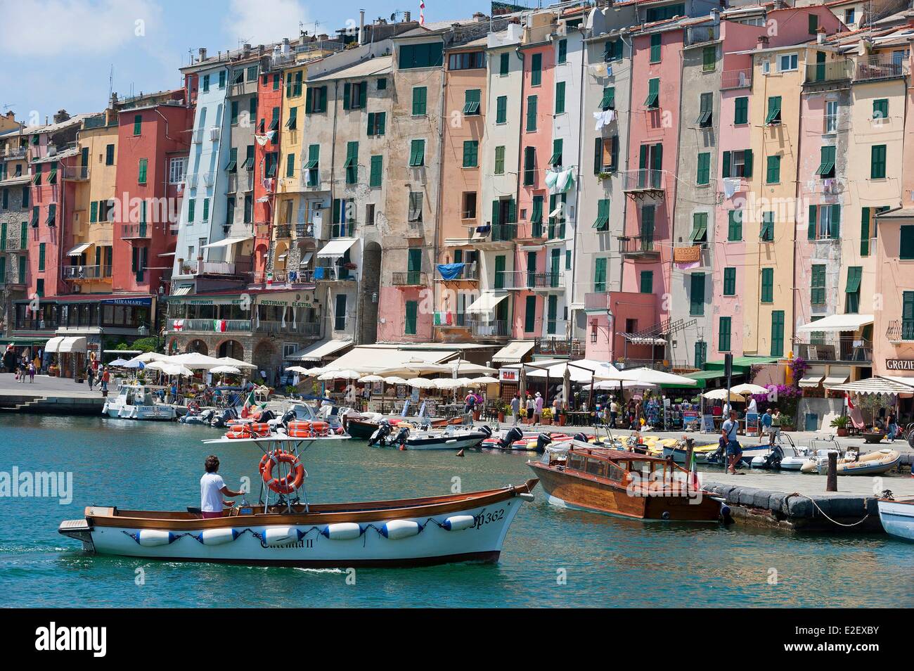 Italy, Liguria, Cinque Terre National Park listed as World Heritage Site by UNESCO, Portovenere located in the Gulf of the Poets Stock Photo
