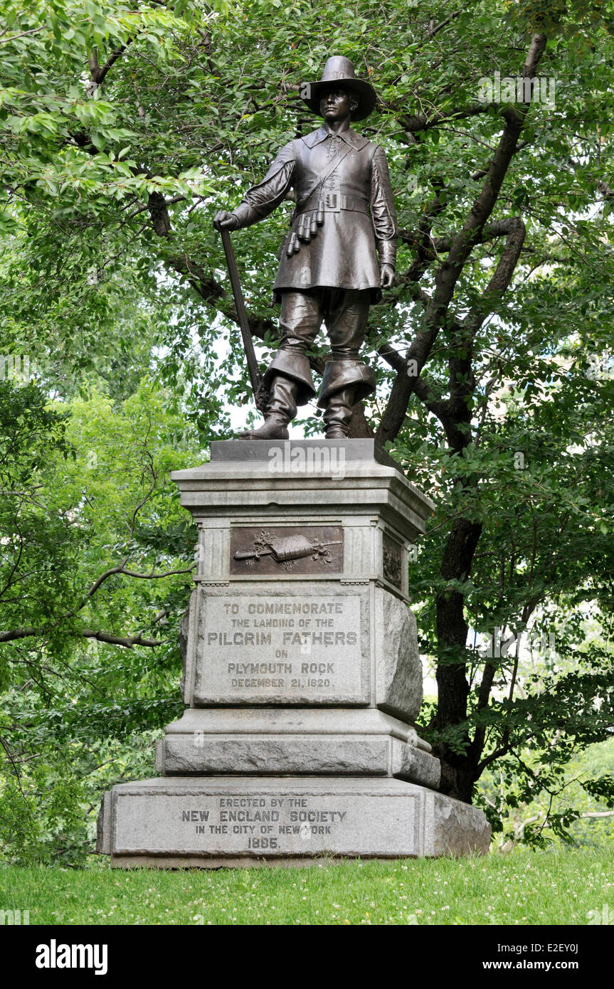 United States, New York, Central Park, bronze statue of the Pilgrim Fathers by sculptor John Quincy Adams Ward (1830-1910) Stock Photo
