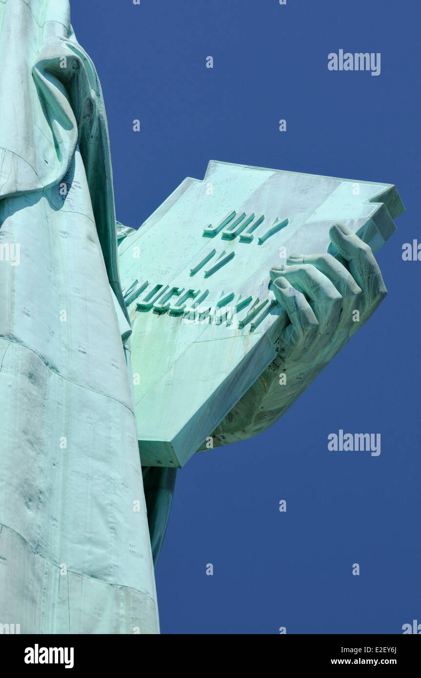 United States, New York, Liberty Island, Statue of Liberty, book of the american Constitution in the hand of the statue Stock Photo