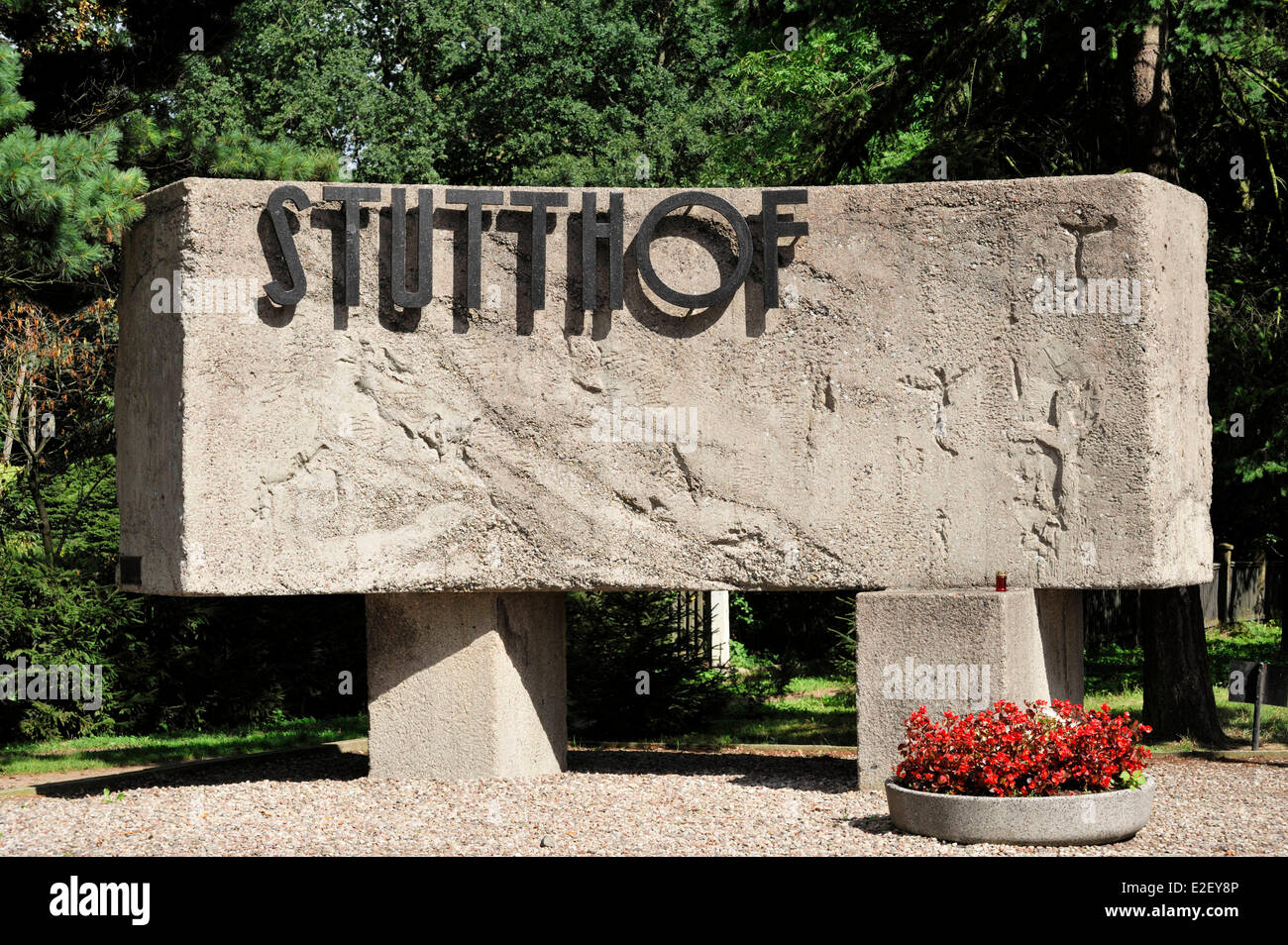 Poland, Pomerania, Sztutowo, concentration camp of Stutthof, memorial at the entrance Stock Photo