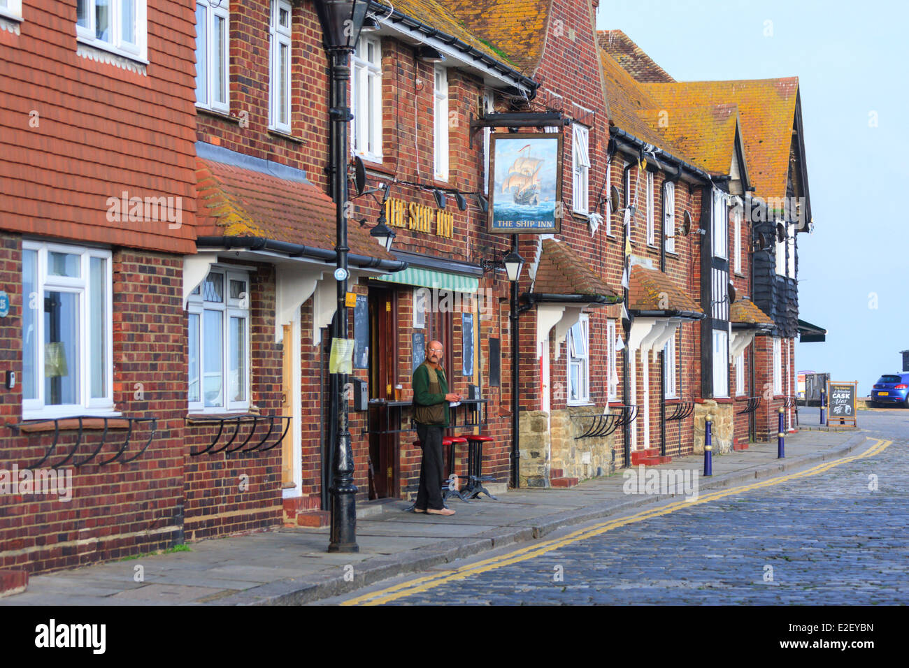 Folkestone harbour old Victorian pub and houses Kent UK Stock Photo