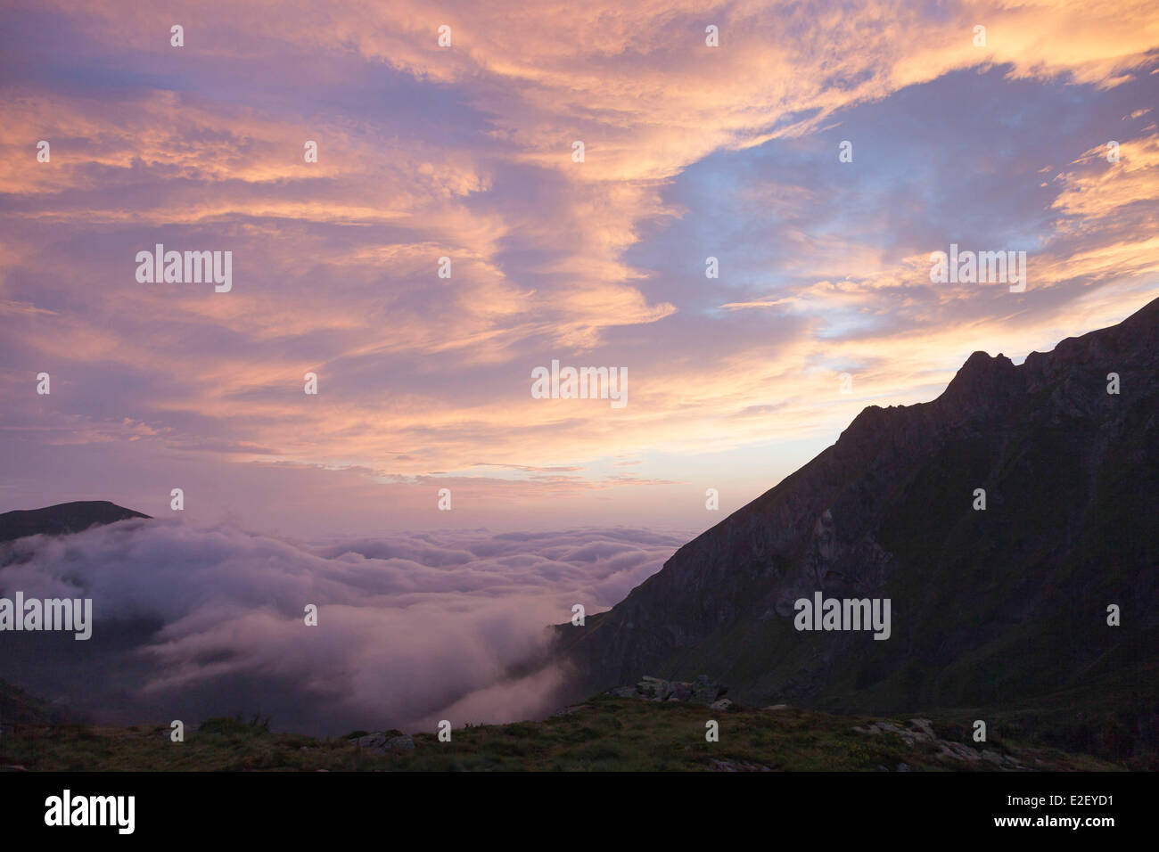 France, Ariege, Sentein, Couserans, sunrise over the Biros valley Stock Photo