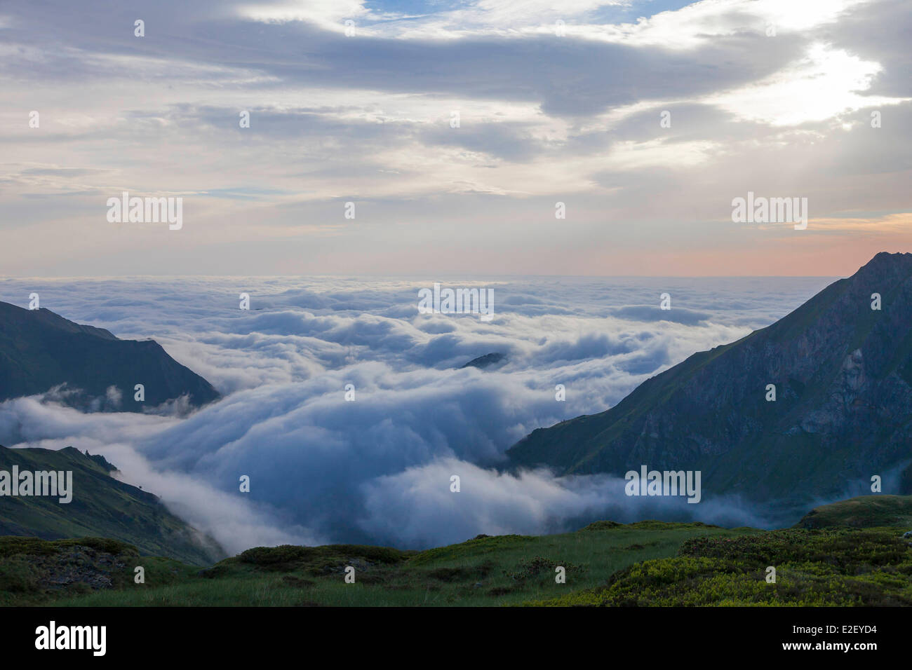 France, Ariege, Sentein, Couserans, sunrise over the Biros valley Stock Photo